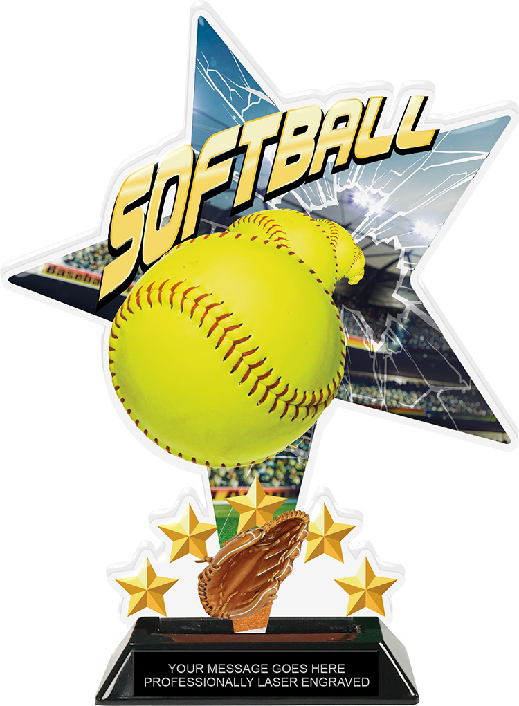 Softball Shattered Star Colorix Acrylic Trophy- 10 inch