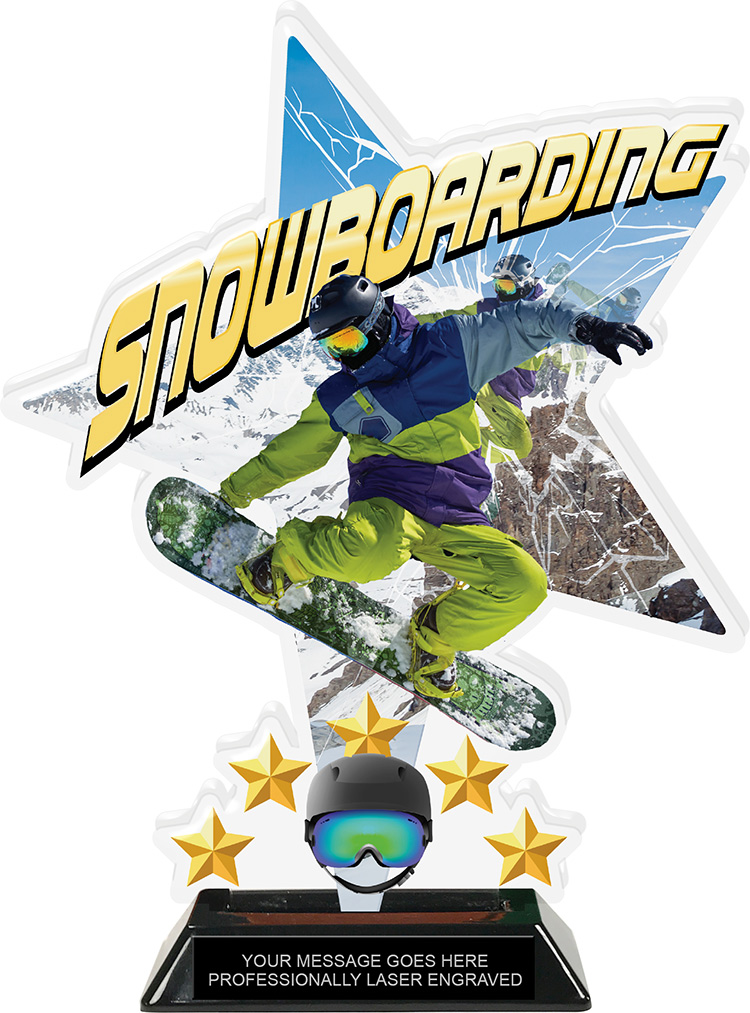Snowbording Shattered Star Colorix Acrylic Trophy- 10 inch
