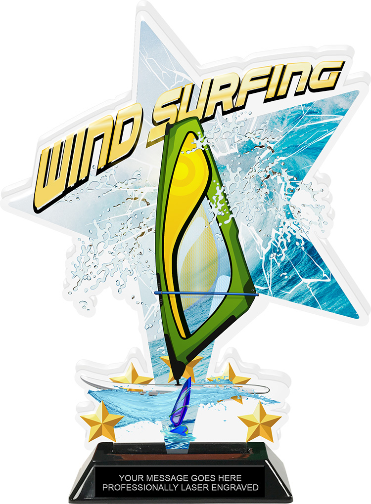 Wind Surfing Shattered Star Colorix Acrylic Trophy- 10 inch