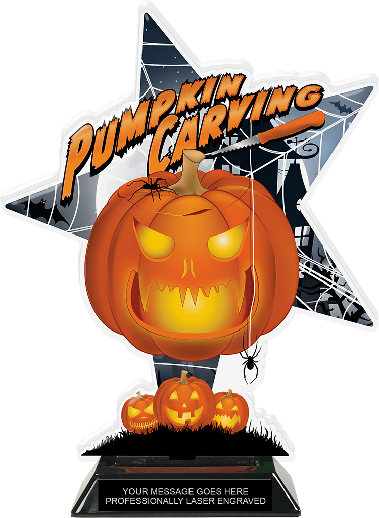 Pumpkin Carving Halloween Shattered Star Colorix Acrylic Trophy- 10 inch