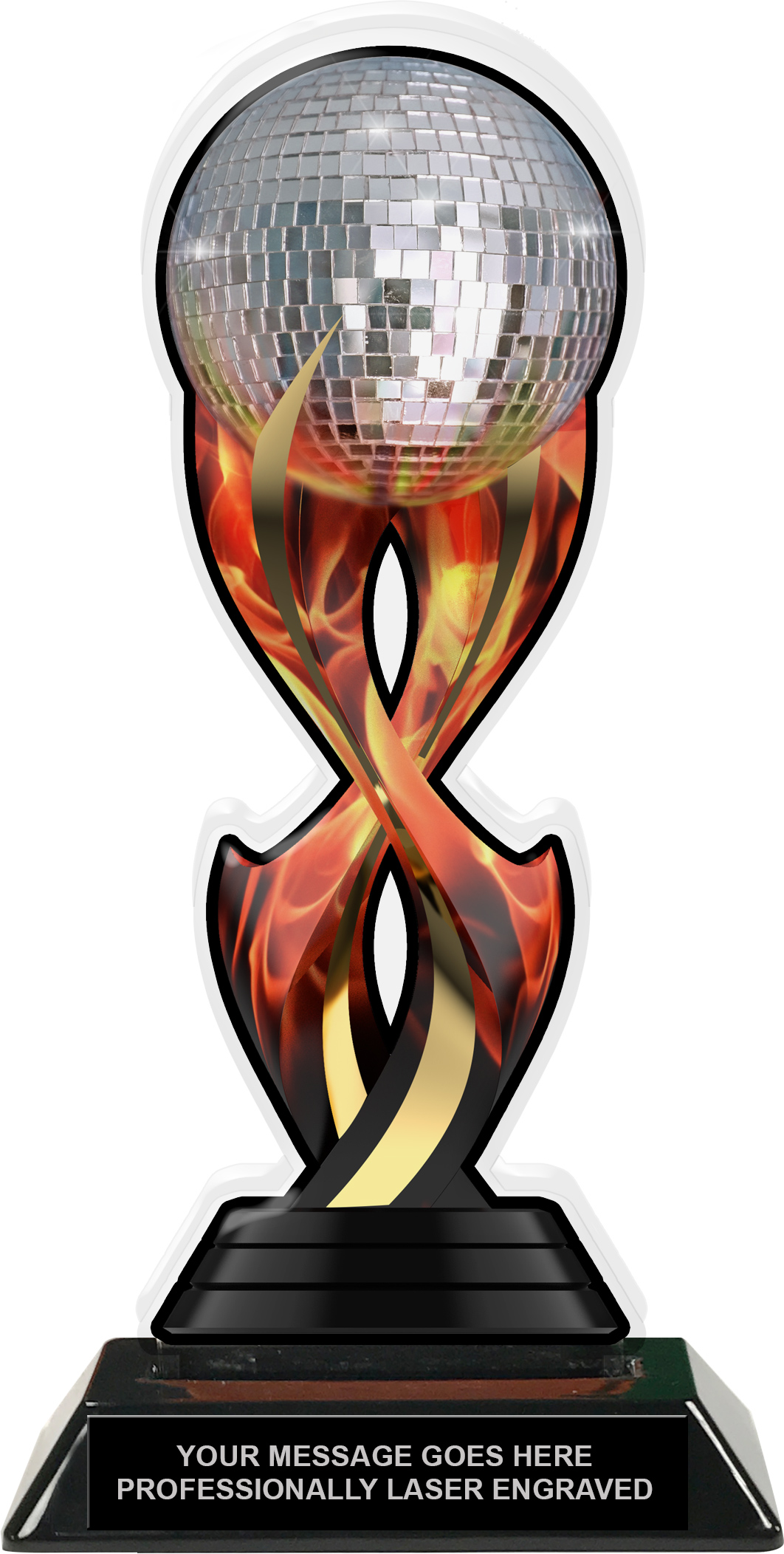 Disco Mirror Ball Dance Tribal Flames Acrylic Trophy- 10 inch