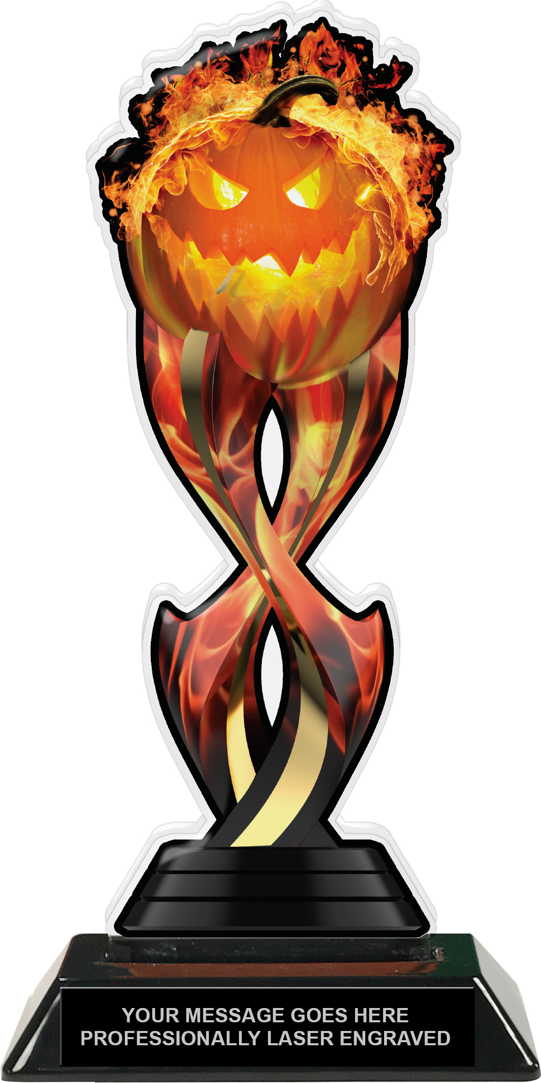Halloween Flaming Pumpkin Tribal Flames Acrylic Trophy - 10 inch