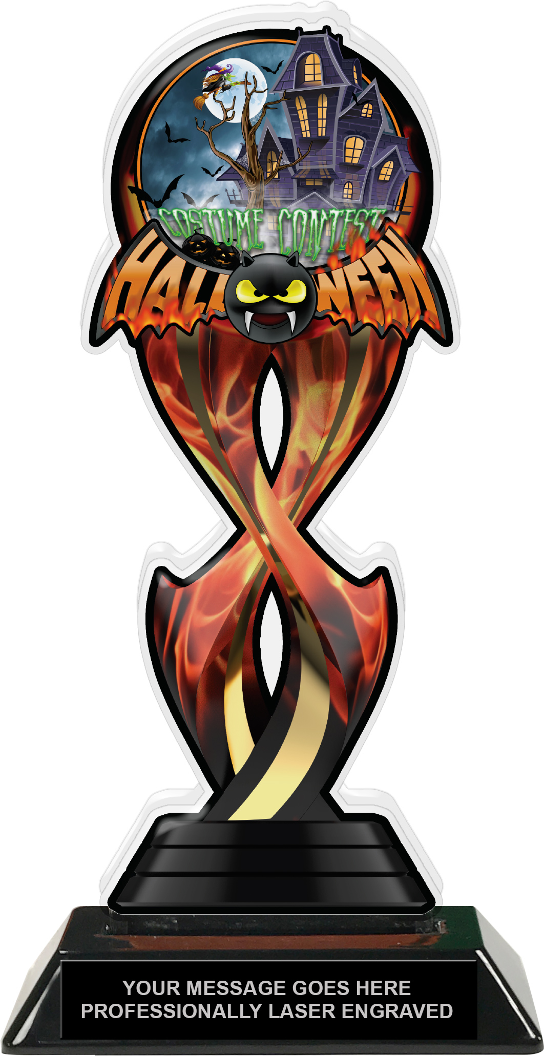 Halloween Bat Costume Contest Tribal Flames Acrylic Trophy - 10 inch