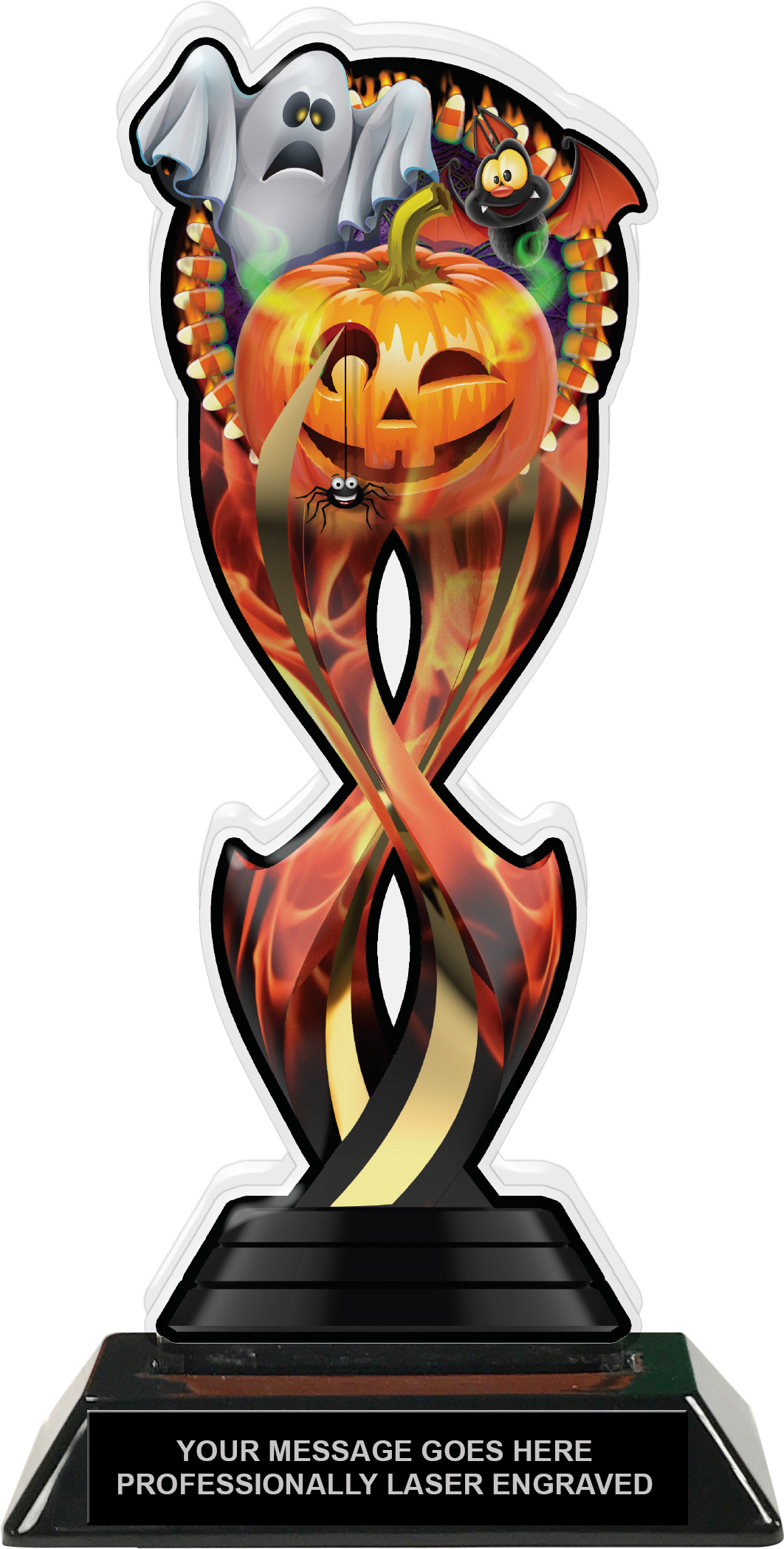 Halloween Pumpkin Tribal Flames Acrylic Trophy - 10 inch
