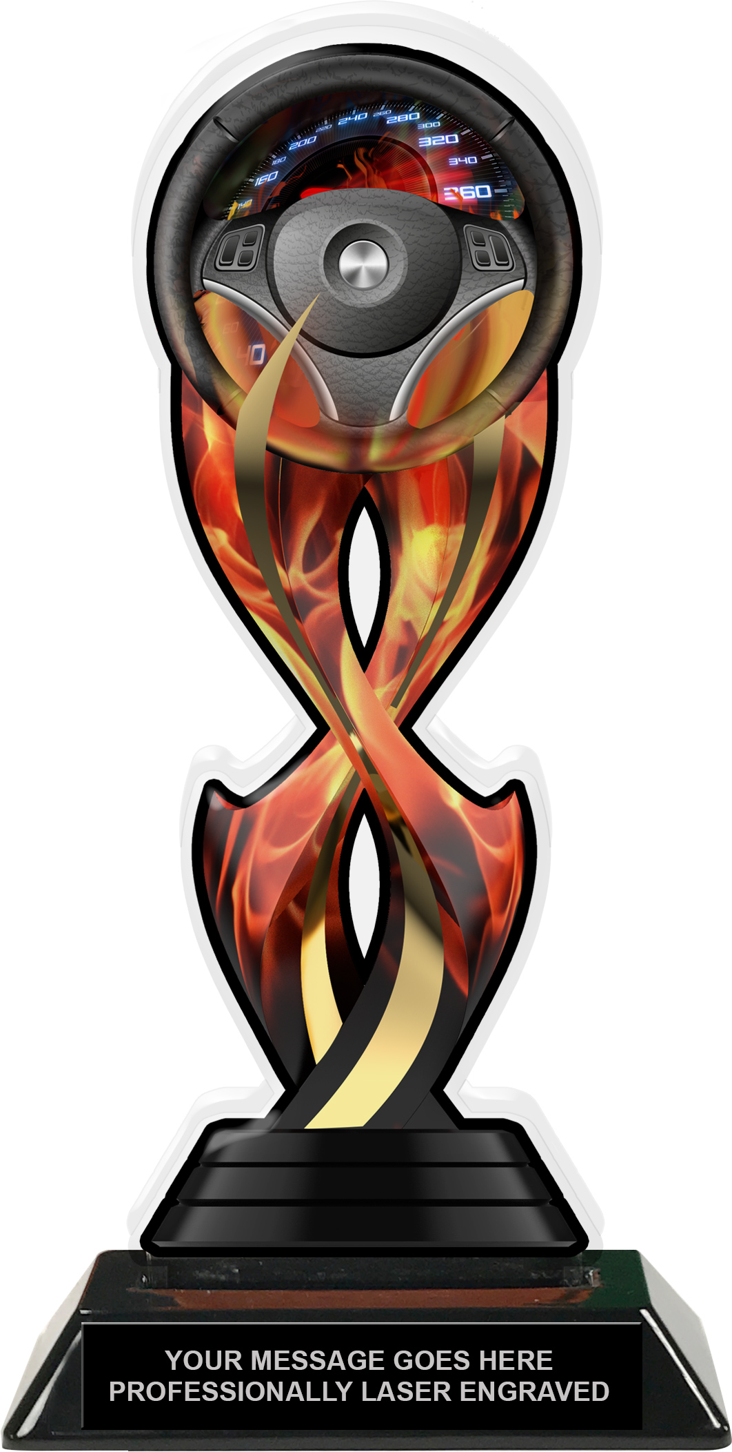 Auto Racing Tribal Flames Acrylic Trophy - 10 inch