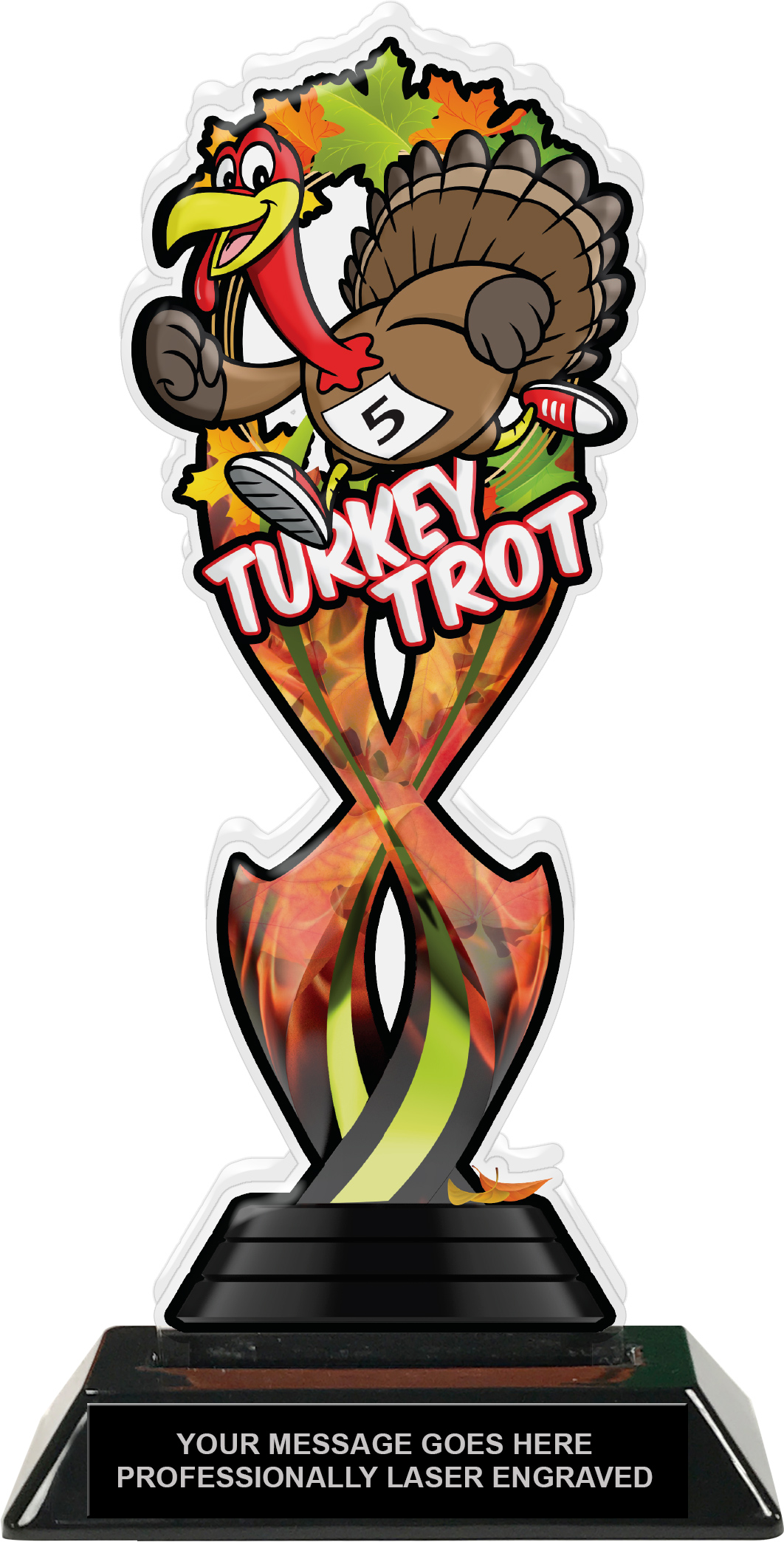 Turkey Trot Tribal Flames Acrylic Trophy - 10 inch