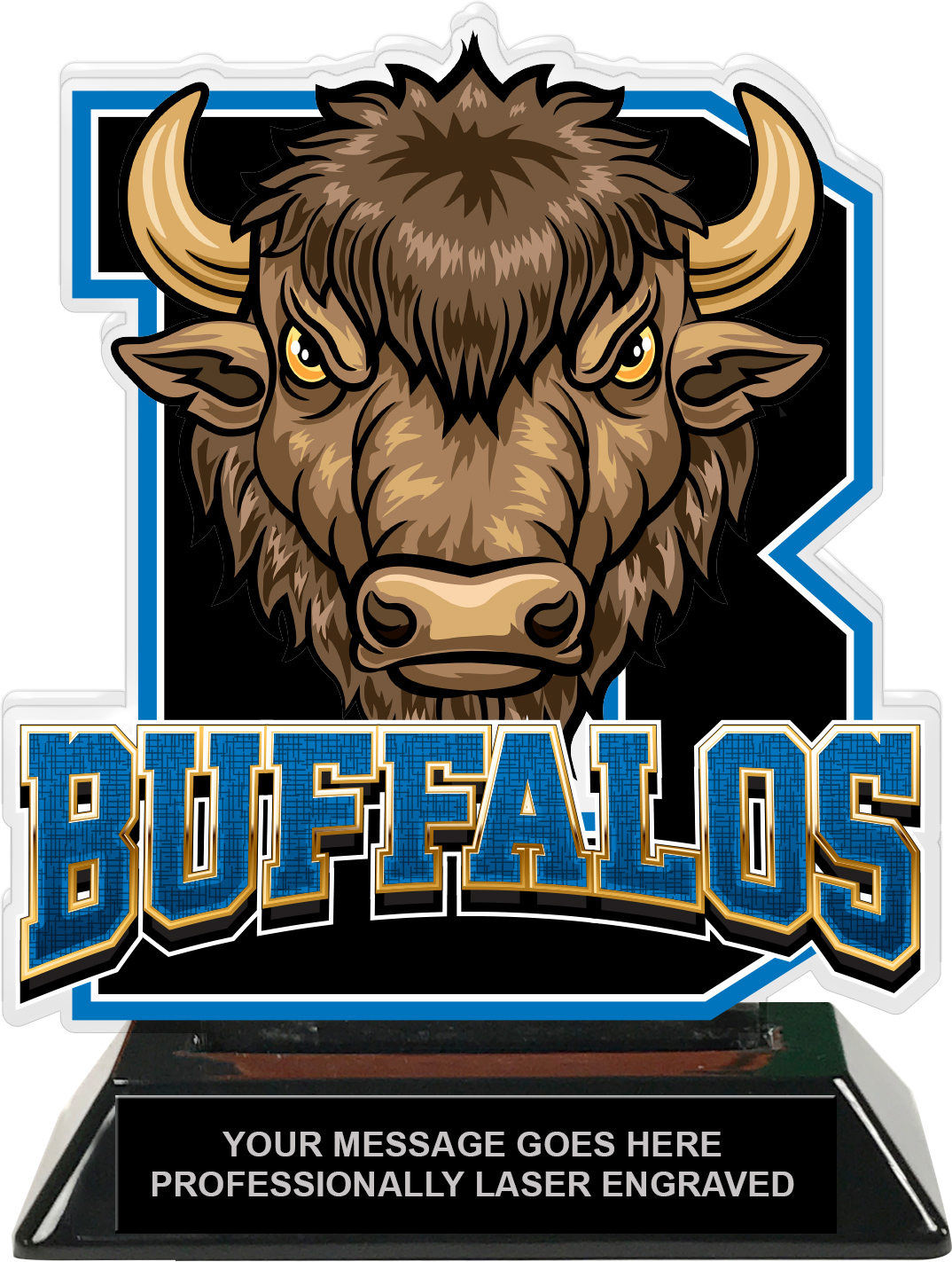 Buffalos Mascot Colorix-T Acrylic Trophy - 6.25 inch Blue