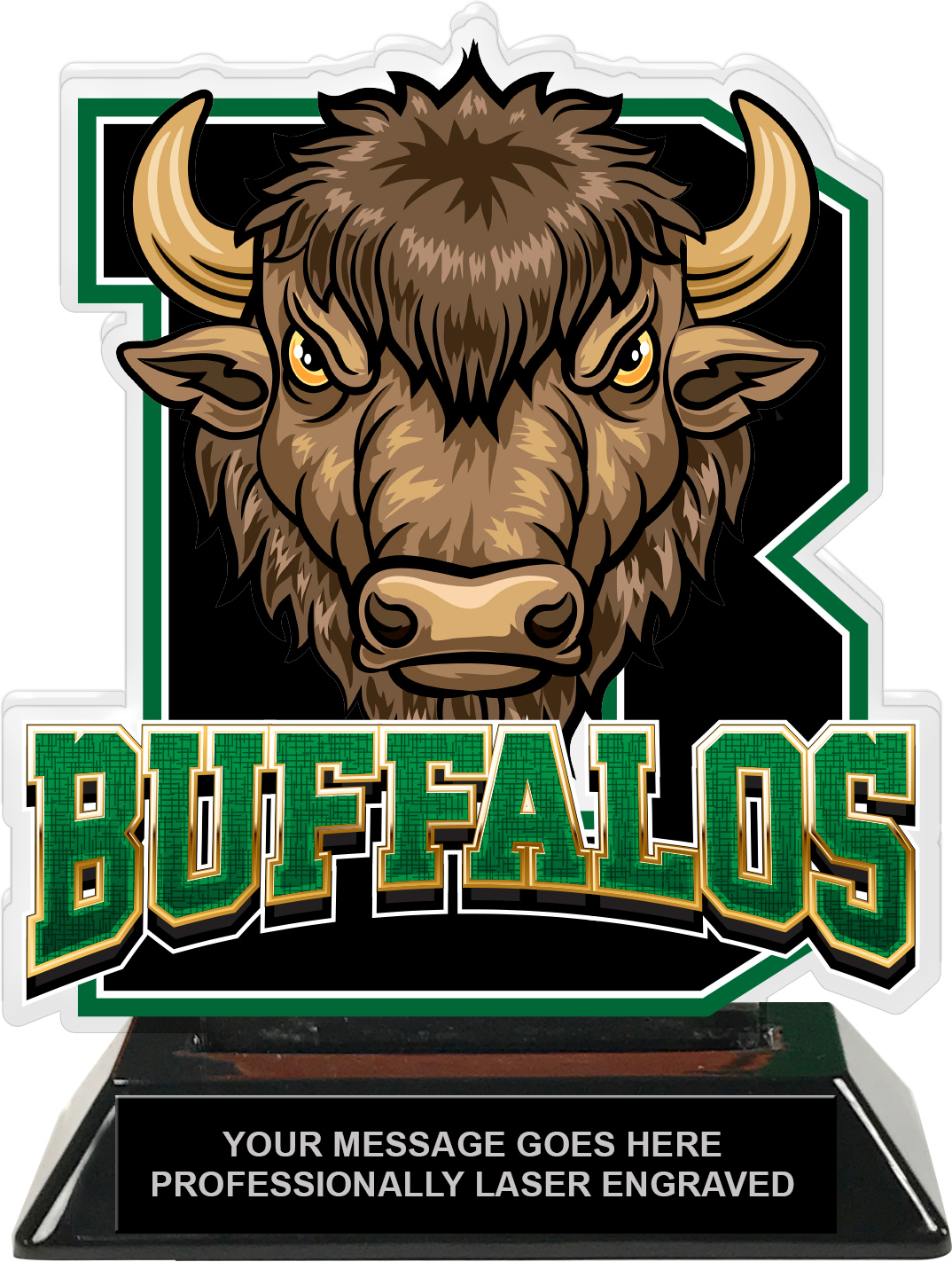 Buffalos Mascot Colorix-T Acrylic Trophy - 6.25 inch Green