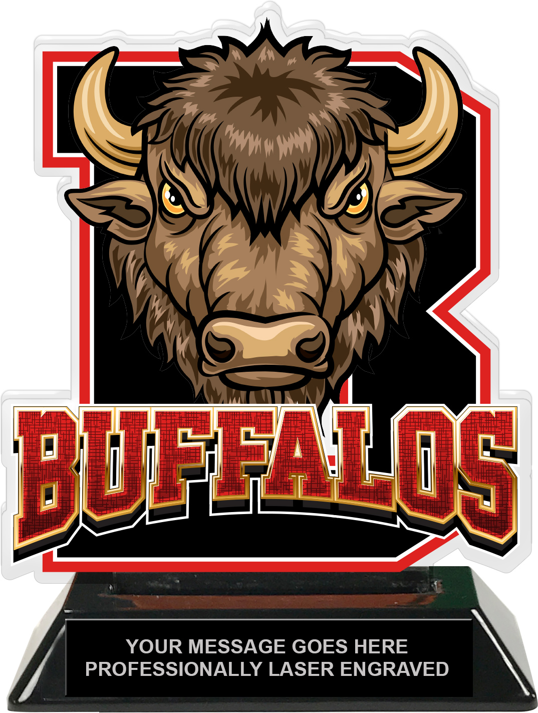Buffalos Mascot Colorix-T Acrylic Trophy - 6.25 inch Red