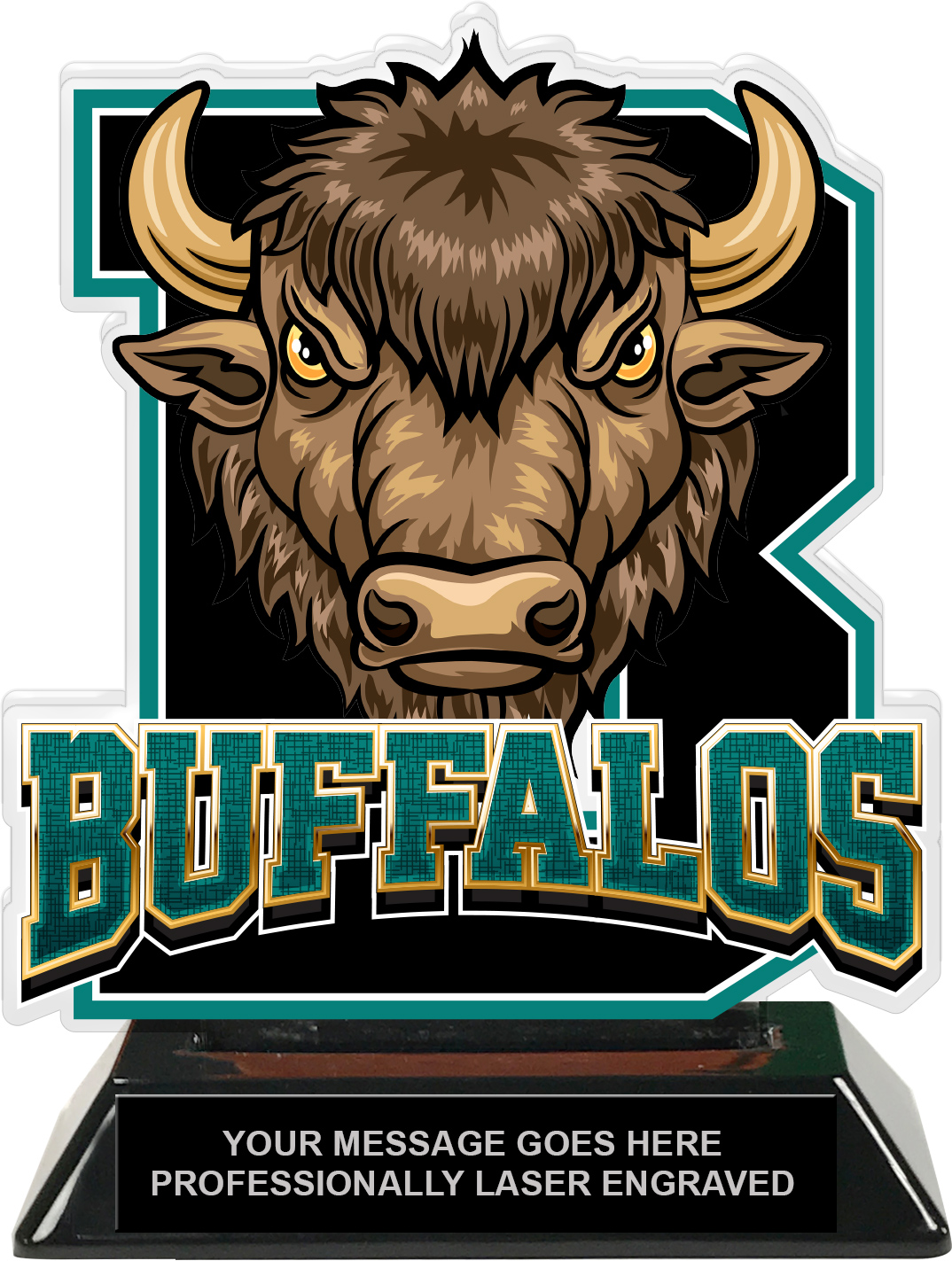 Buffalos Mascot Colorix-T Acrylic Trophy - 6.25 inch Teal