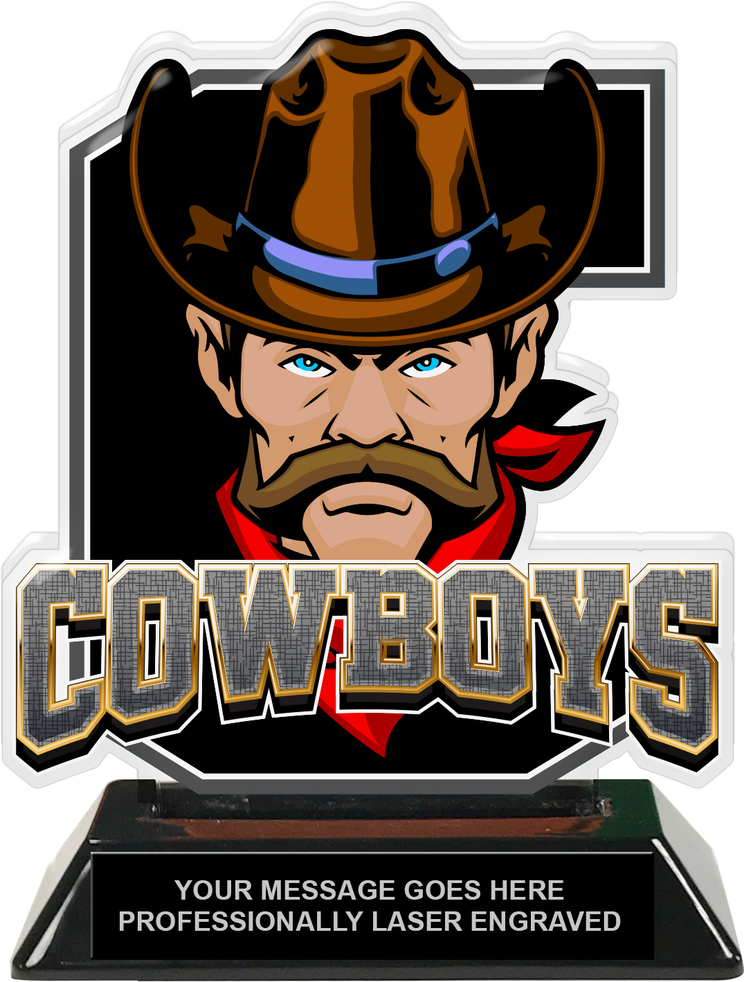Cowboys Mascot Colorix-T Acrylic Trophy - 6.25 inch Black