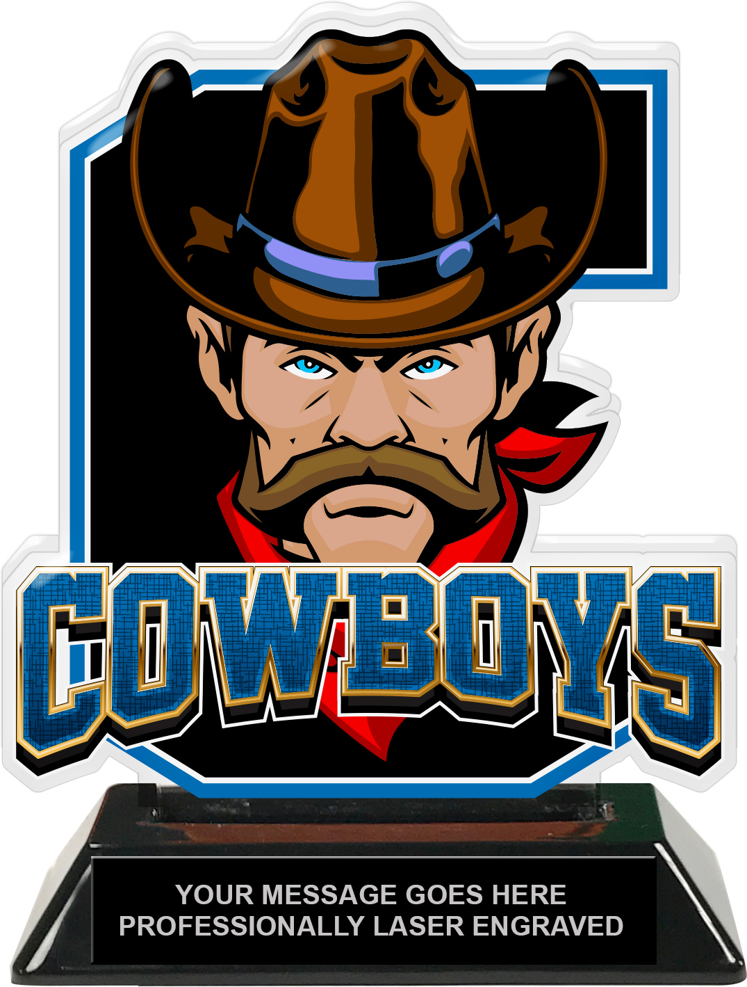 Cowboys Mascot Colorix-T Acrylic Trophy - 6.25 inch Blue