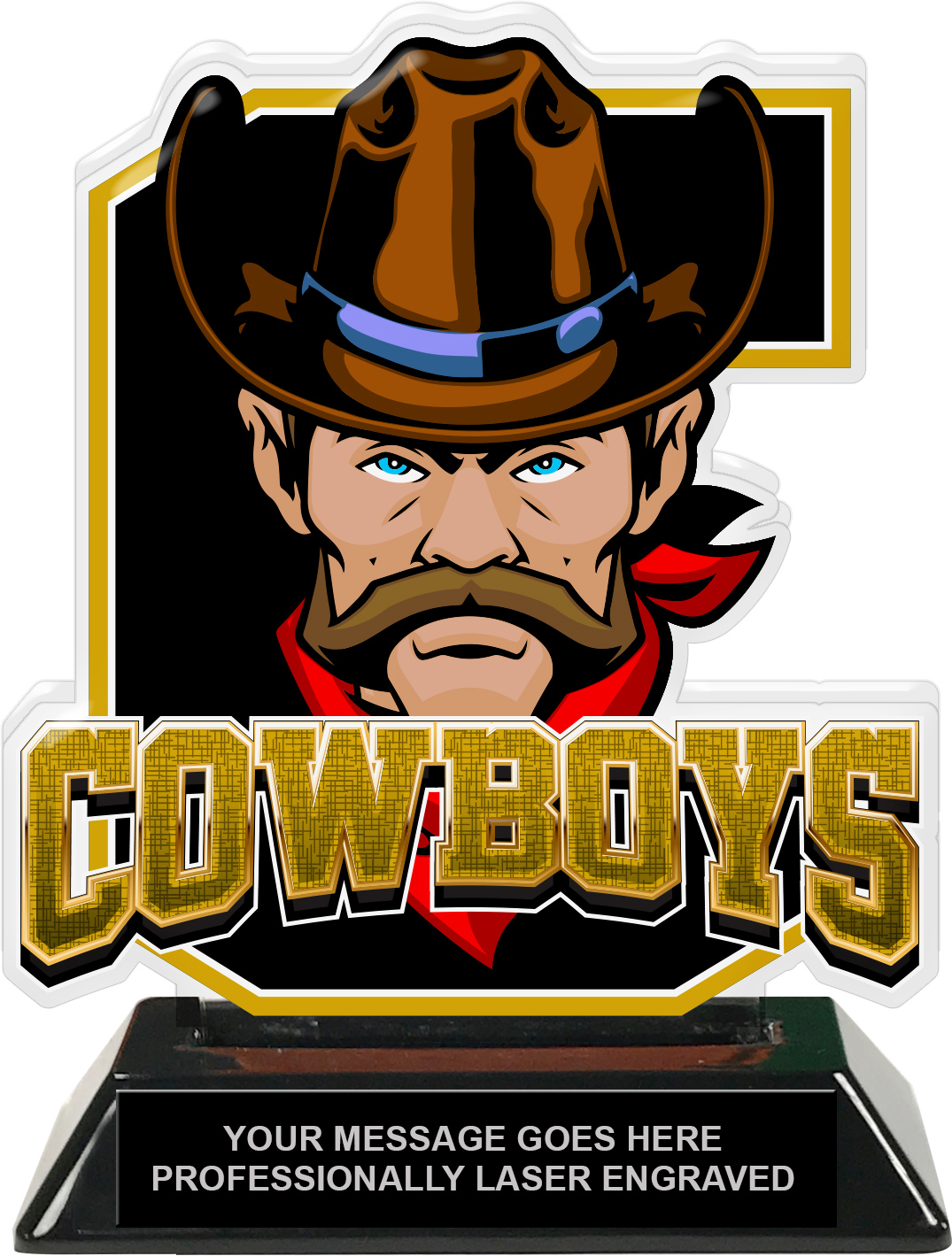 Cowboys Mascot Colorix-T Acrylic Trophy - 6.25 inch Gold