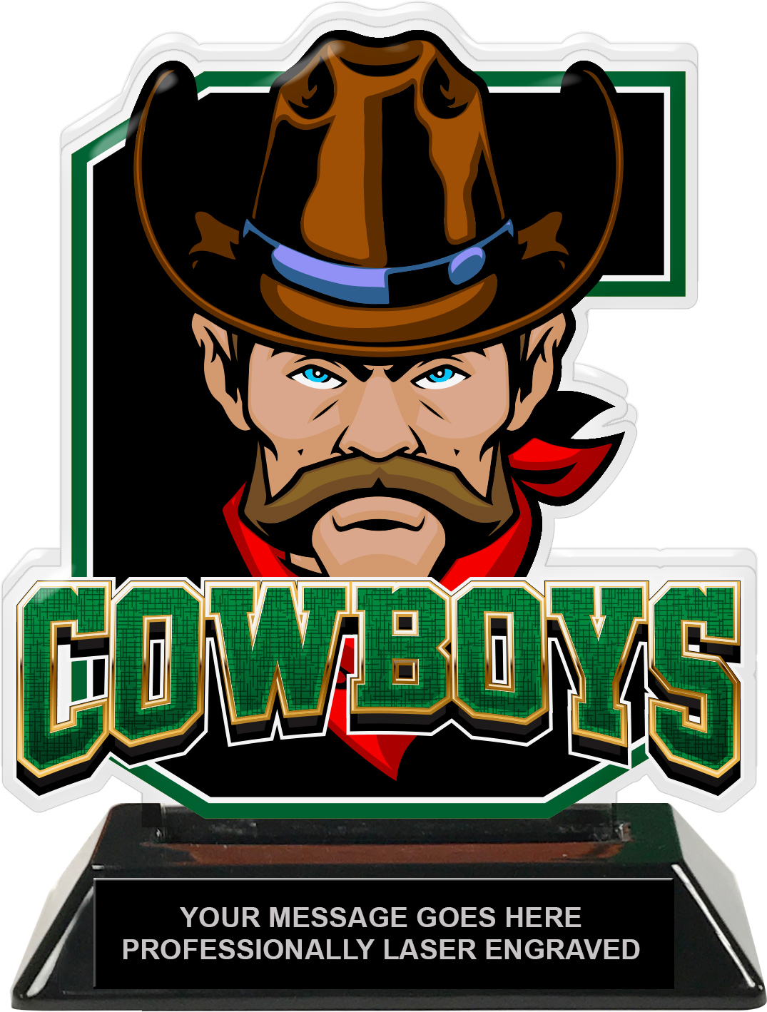 Cowboys Mascot Colorix-T Acrylic Trophy - 6.25 inch Green