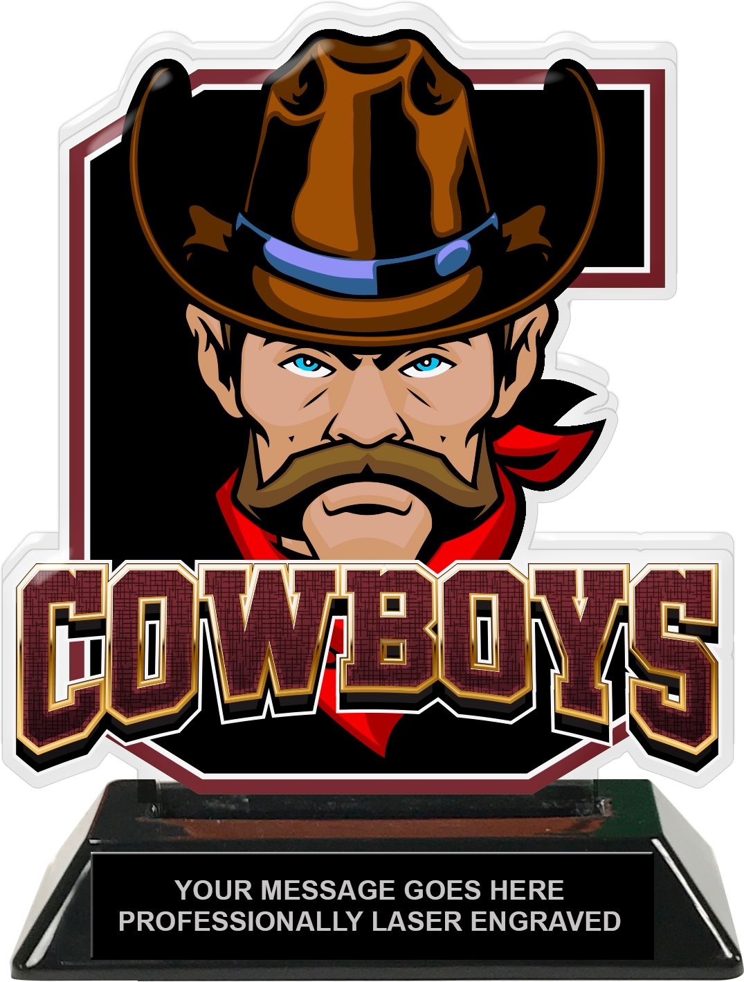 Cowboys Mascot Colorix-T Acrylic Trophy - 6.25 inch Maroon