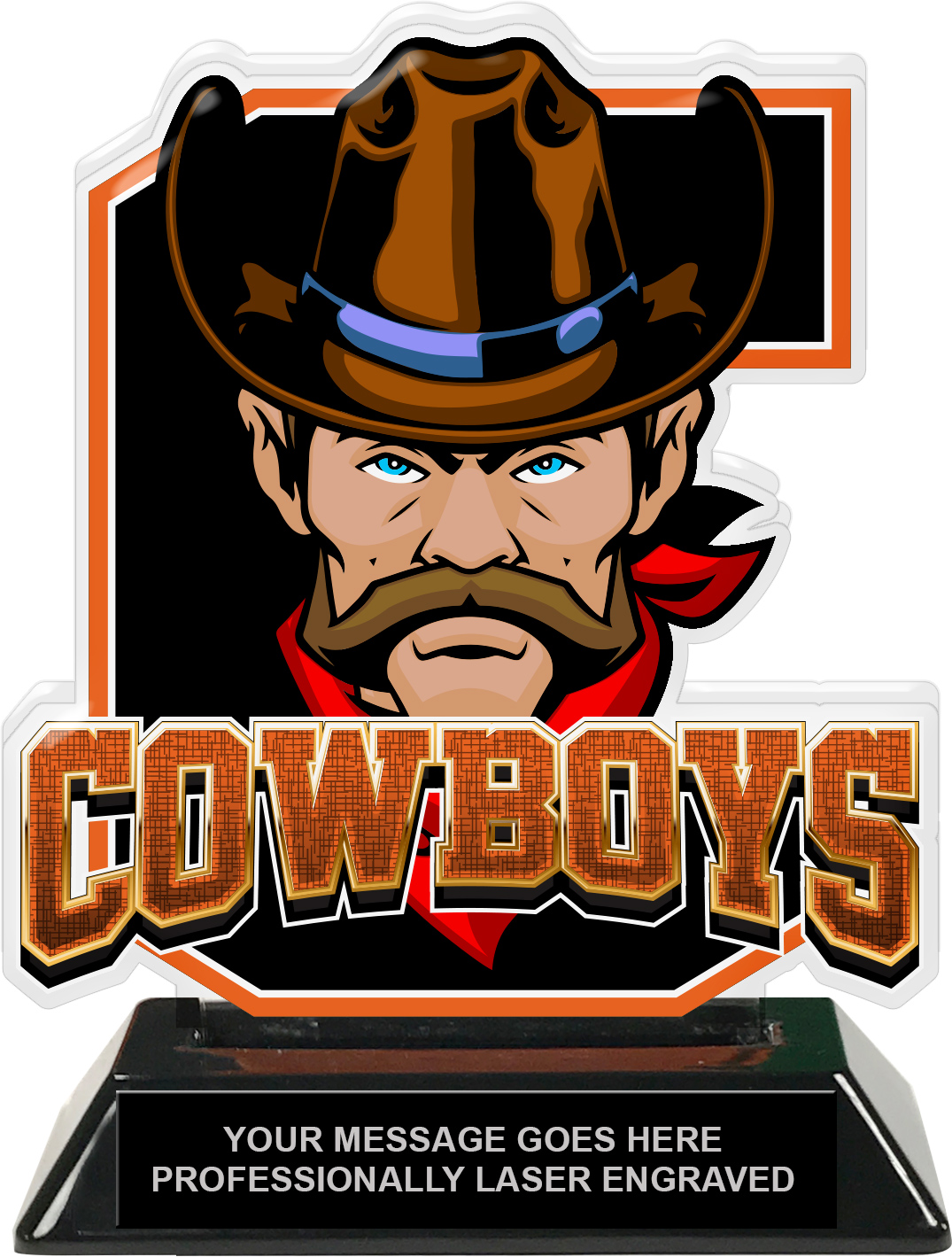 Cowboys Mascot Colorix-T Acrylic Trophy - 6.25 inch Orange