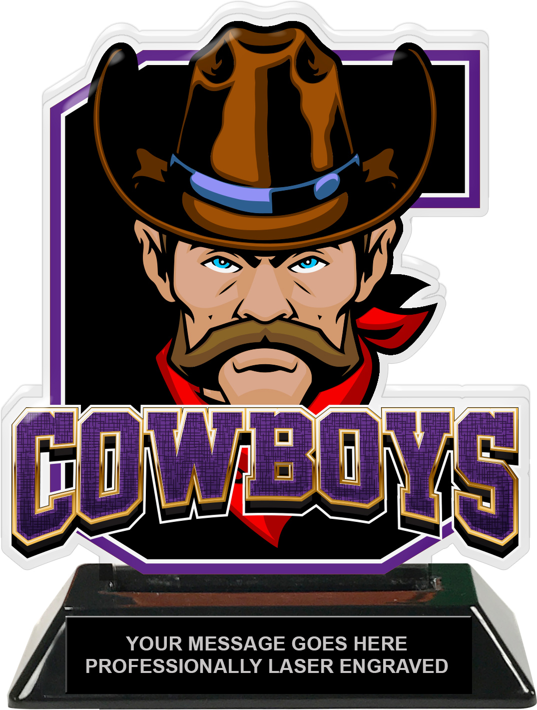 Cowboys Mascot Colorix-T Acrylic Trophy - 6.25 inch Purple
