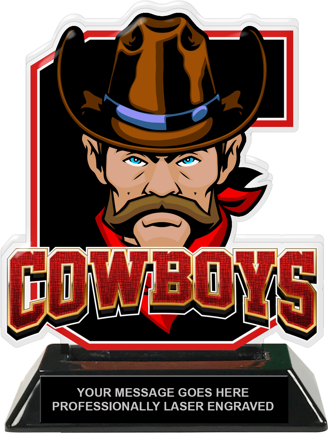 Cowboys Mascot Colorix-T Acrylic Trophy - 6.25 inch Red