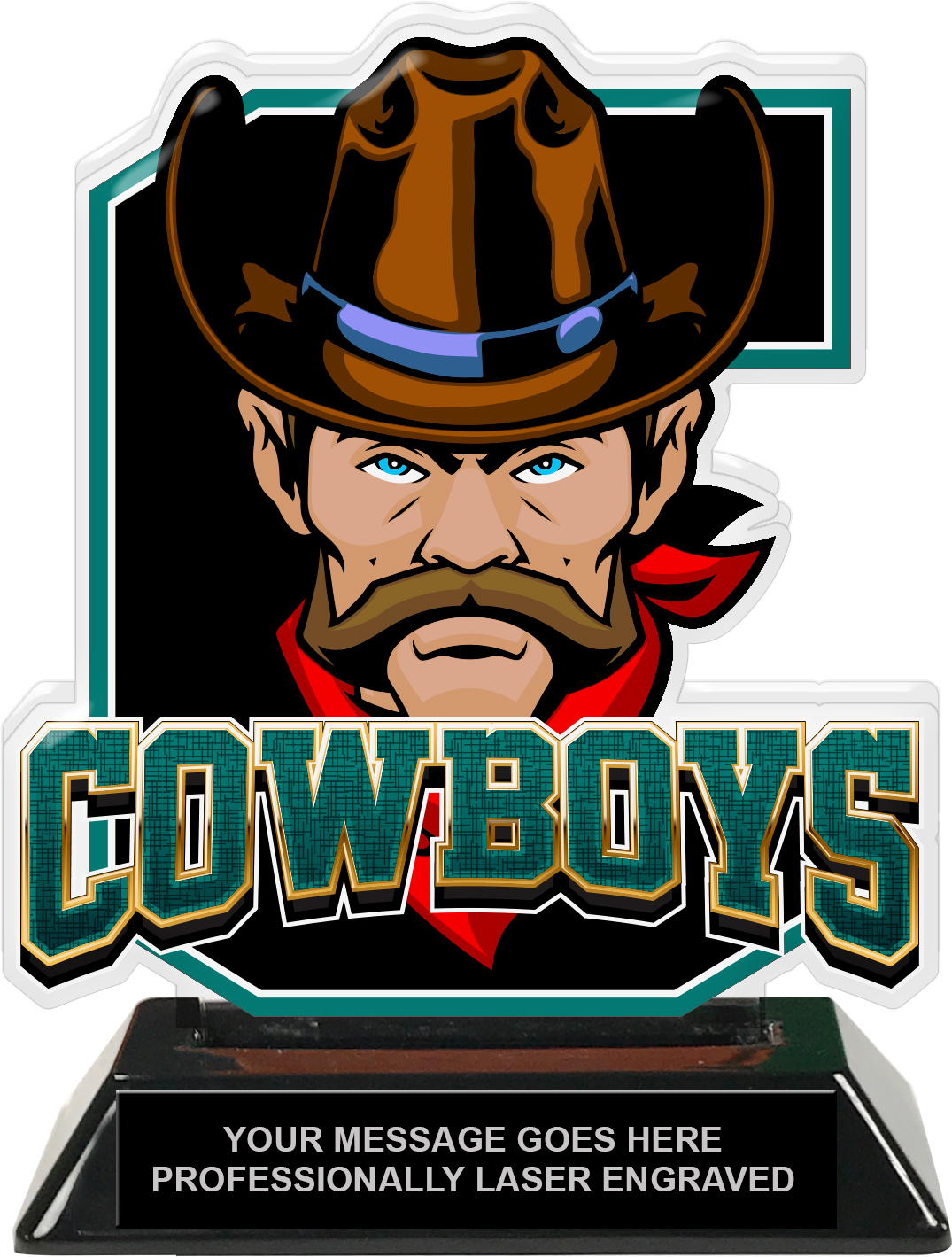 Cowboys Mascot Colorix-T Acrylic Trophy - 6.25 inch Teal