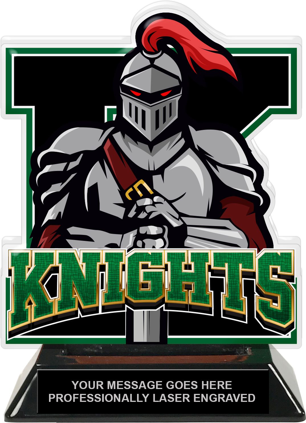 Knights Mascot Colorix-T Acrylic Trophy - 6.25 inch Green
