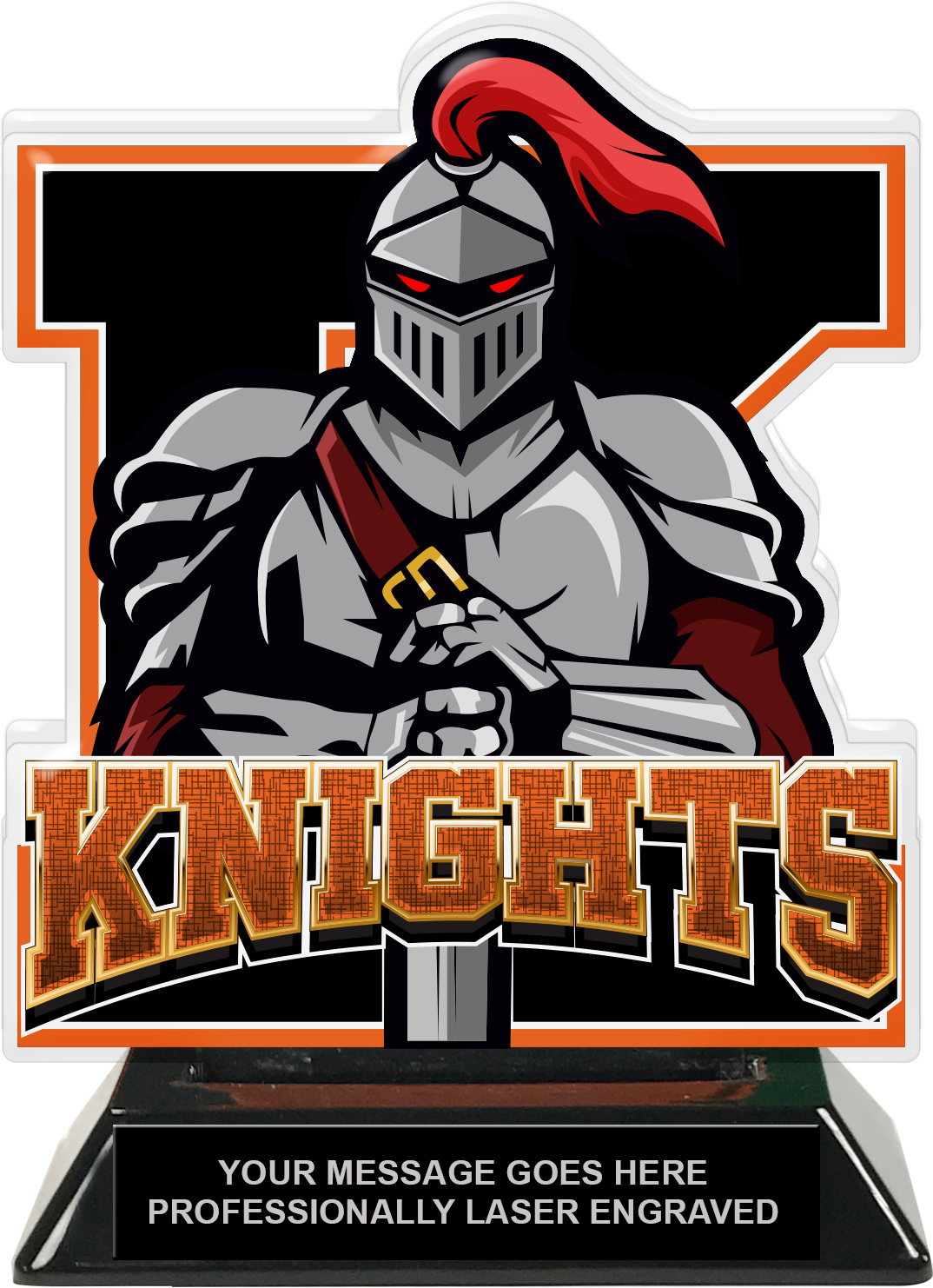 Knights Mascot Colorix-T Acrylic Trophy - 6.25 inch Orange