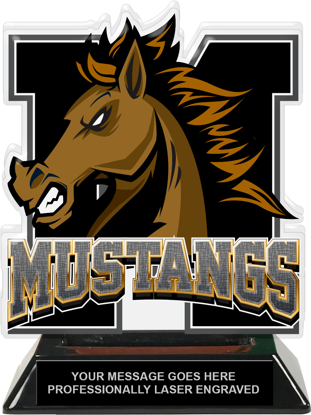 Mustangs Mascot Colorix-T Acrylic Trophy - 6.25 inch Black