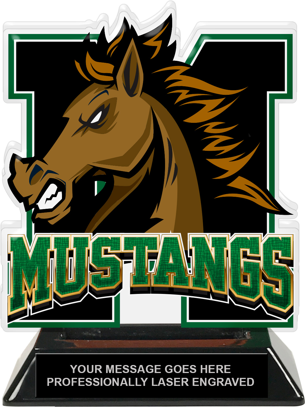 Mustangs Mascot Colorix-T Acrylic Trophy - 6.25 inch Green
