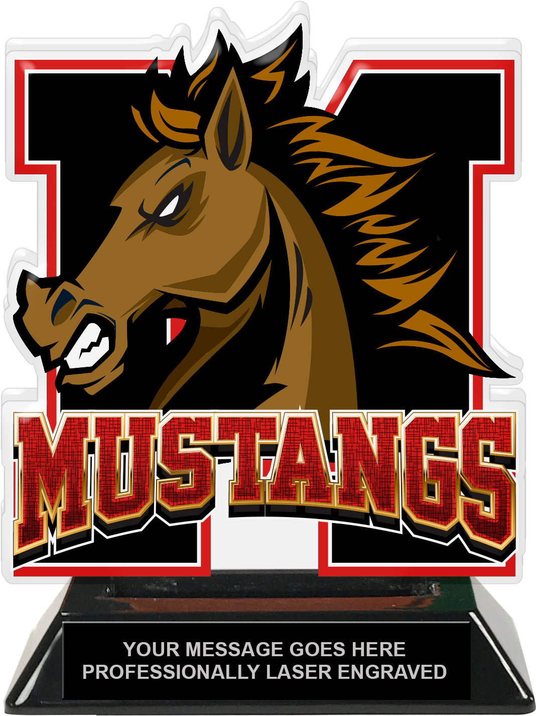 Mustangs Mascot Colorix-T Acrylic Trophy - 6.25 inch Red