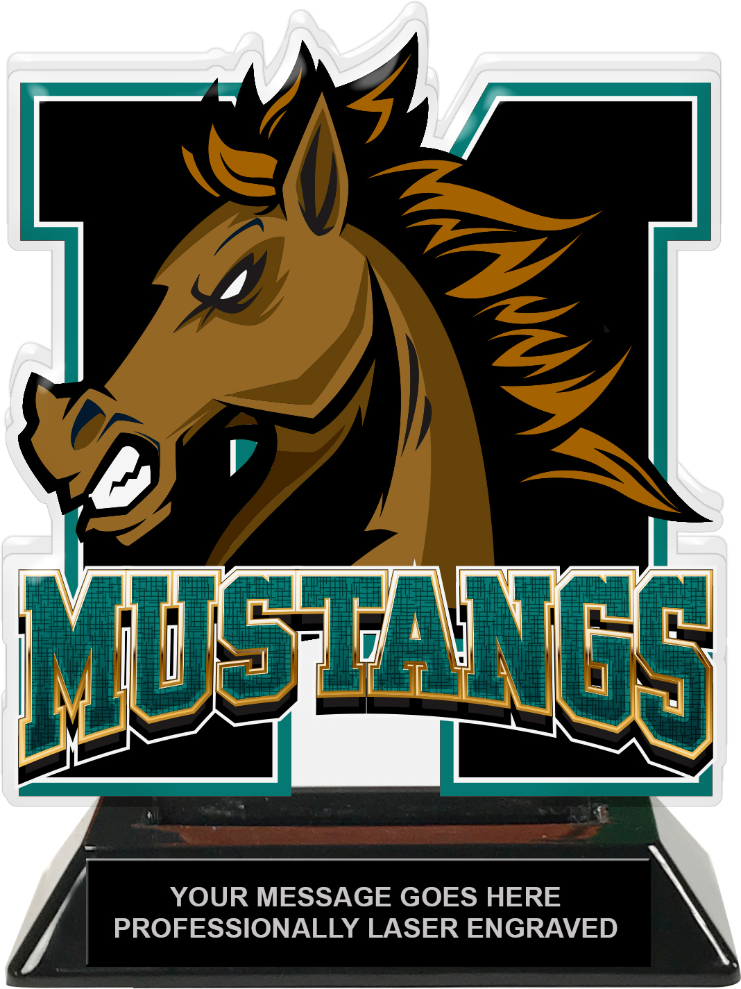 Mustangs Mascot Colorix-T Acrylic Trophy - 6.25 inch Teal