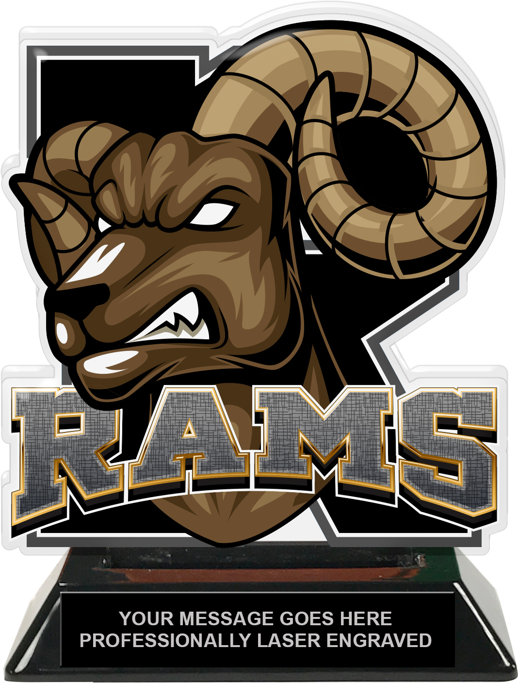 Rams Mascot Colorix-T Acrylic Trophy - 6.25 inch Black