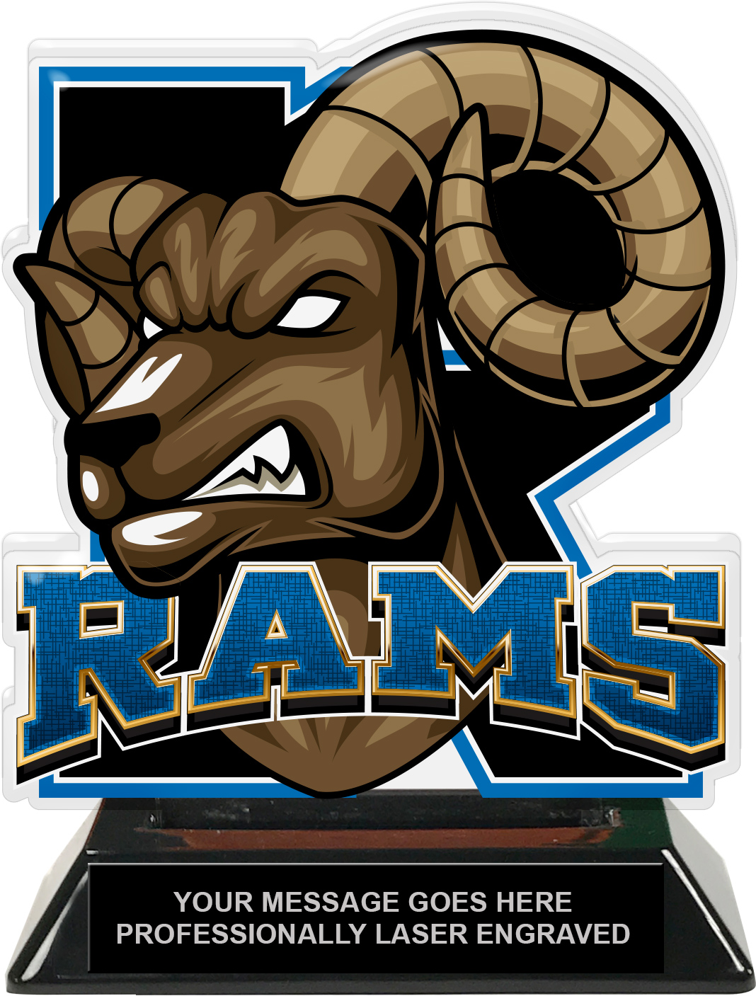Rams Mascot Colorix-T Acrylic Trophy - 6.25 inch Blue