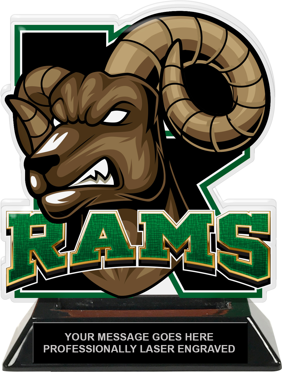 Rams Mascot Colorix-T Acrylic Trophy - 6.25 inch Green