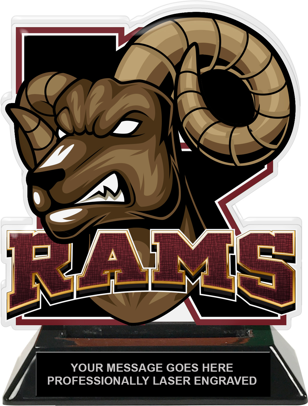 Rams Mascot Colorix-T Acrylic Trophy - 6.25 inch Maroon