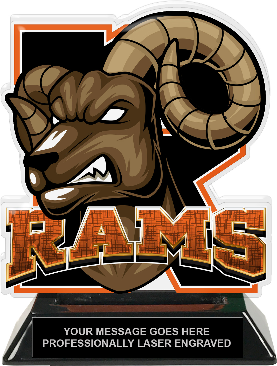 Rams Mascot Colorix-T Acrylic Trophy - 6.25 inch Orange
