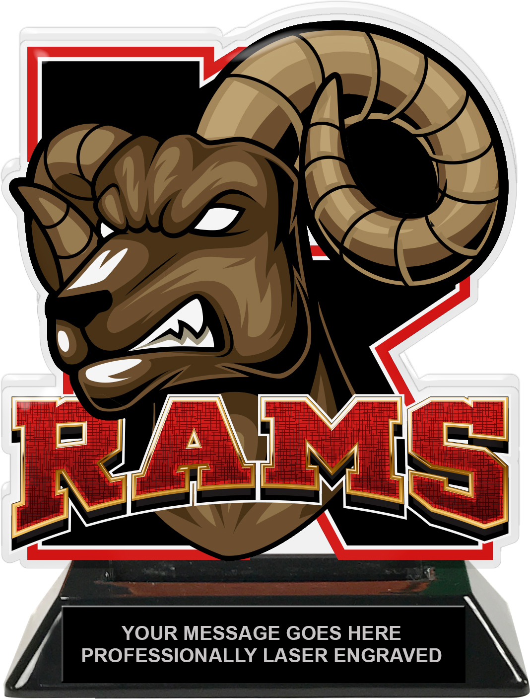 Rams Mascot Colorix-T Acrylic Trophy - 6.25 inch Red