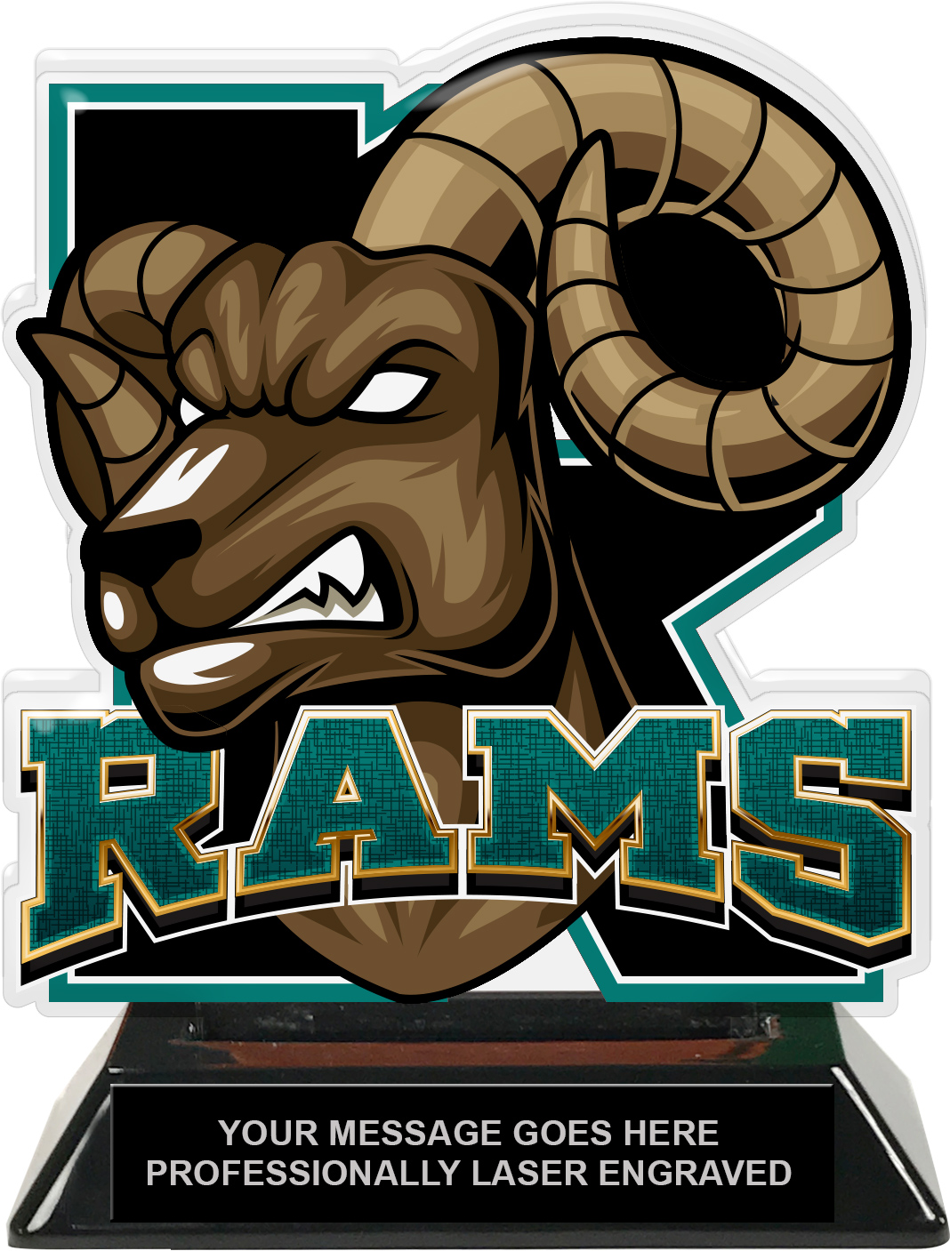 Rams Mascot Colorix-T Acrylic Trophy - 6.25 inch Teal