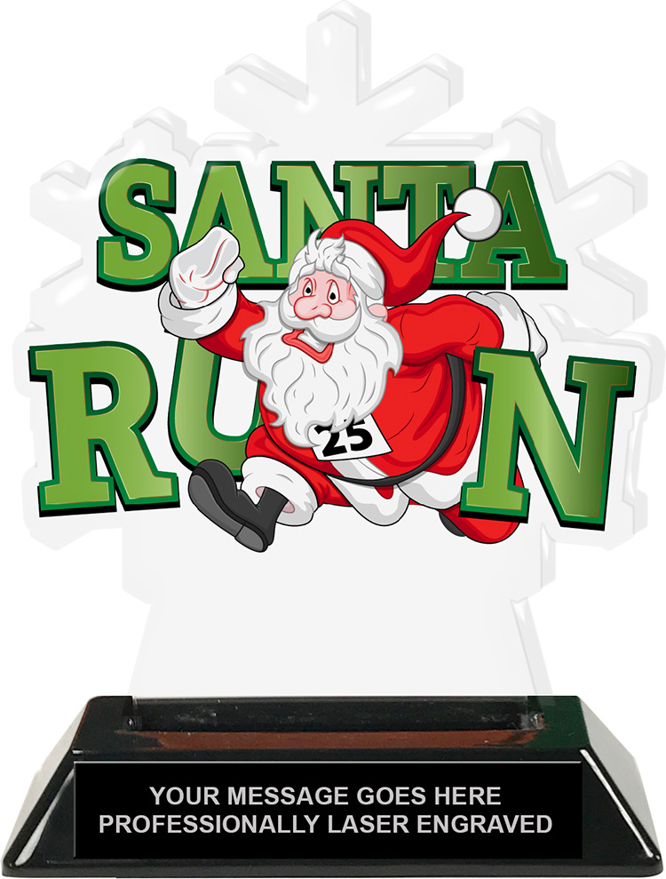 Santa Run Cartoon Colorix-T Acrylic Trophy - 6.25 inches