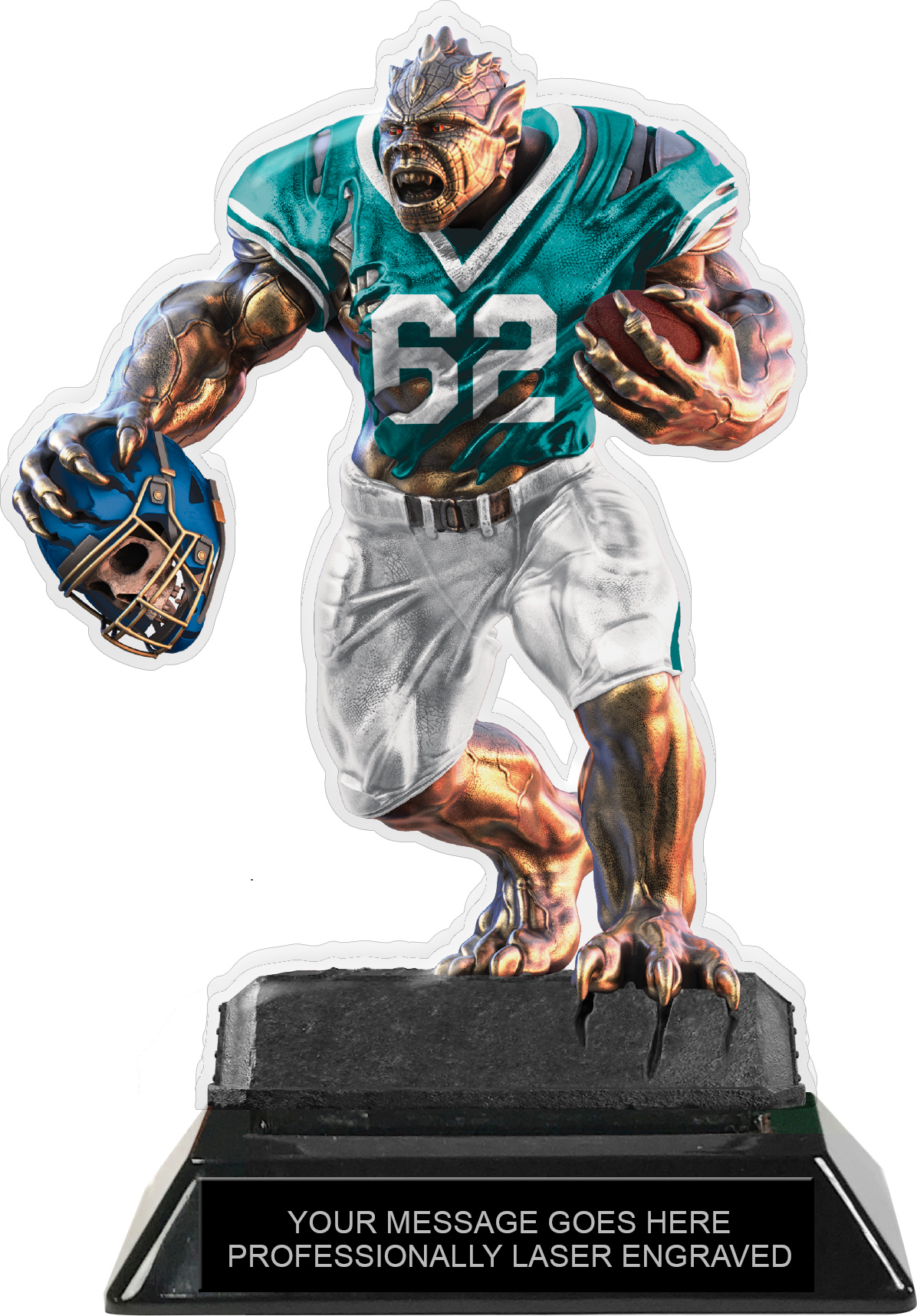 Beast Football Choose Your Number Acrylic Trophy - 7 inch Teal