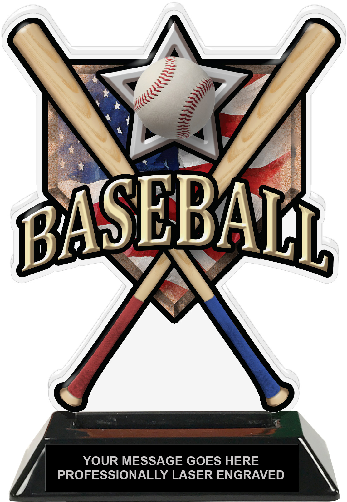 Baseball Homeplate Colorix Acrylic Trophy- 7 inch Wood Bats