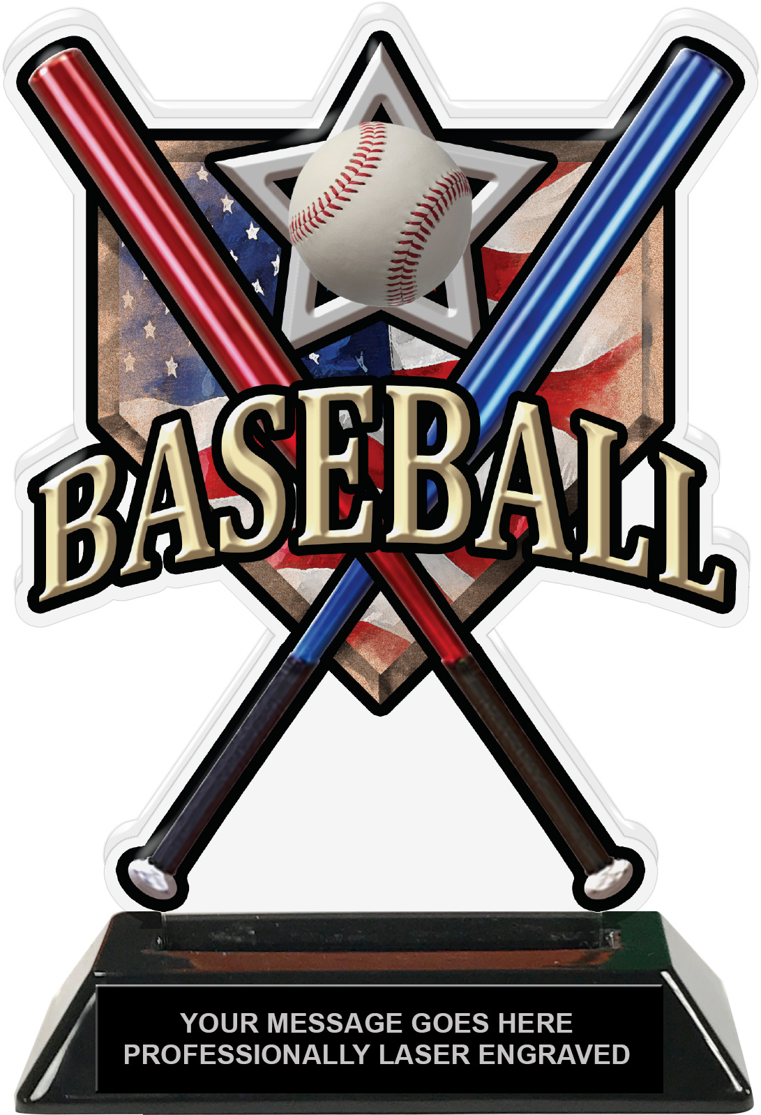 Baseball Homeplate Colorix Acrylic Trophy- 7 inch Aluminum Bats