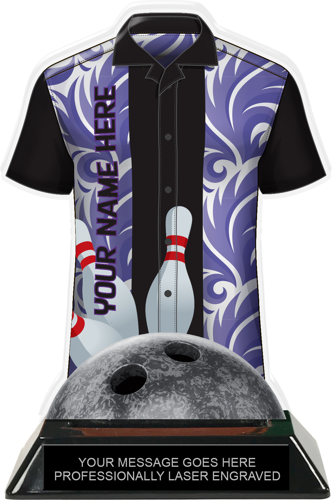 Bowling Shirt Colorix T Acrylic Trophy Purple Wave Trophy Depot
