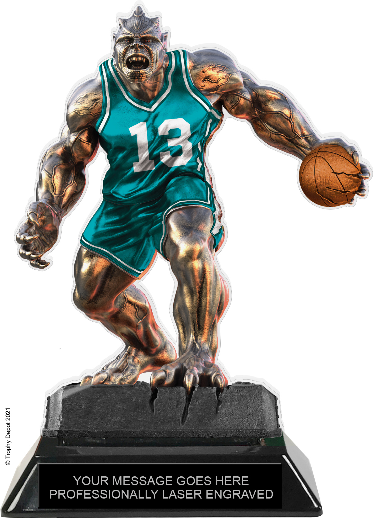 Beast Basketball Choose Your Number Acrylic Trophy - 7 inch Teal