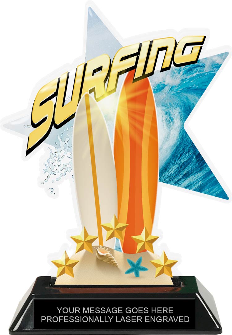 Surfing Shattered Star Colorix Acrylic Trophy- 7 inch