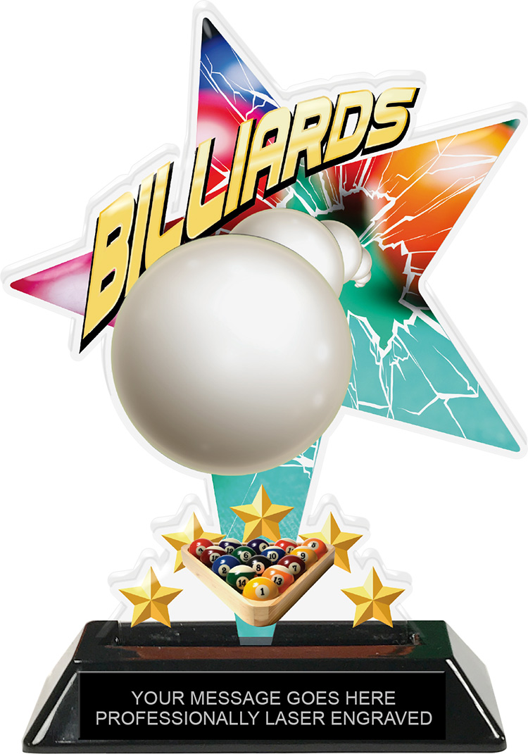 Billiards Shattered Star Colorix Acrylic Trophy- 7 inch