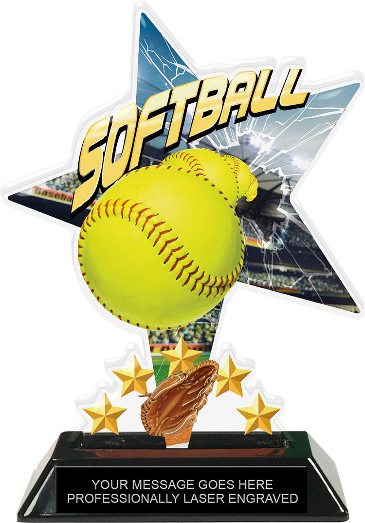 Softball Shattered Star Colorix Acrylic Trophy- 7 inch