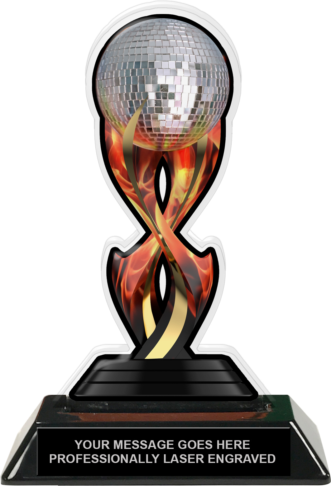 Disco Mirror Ball Dance Tribal Flames Colorix Acrylic Trophy- 7 inch