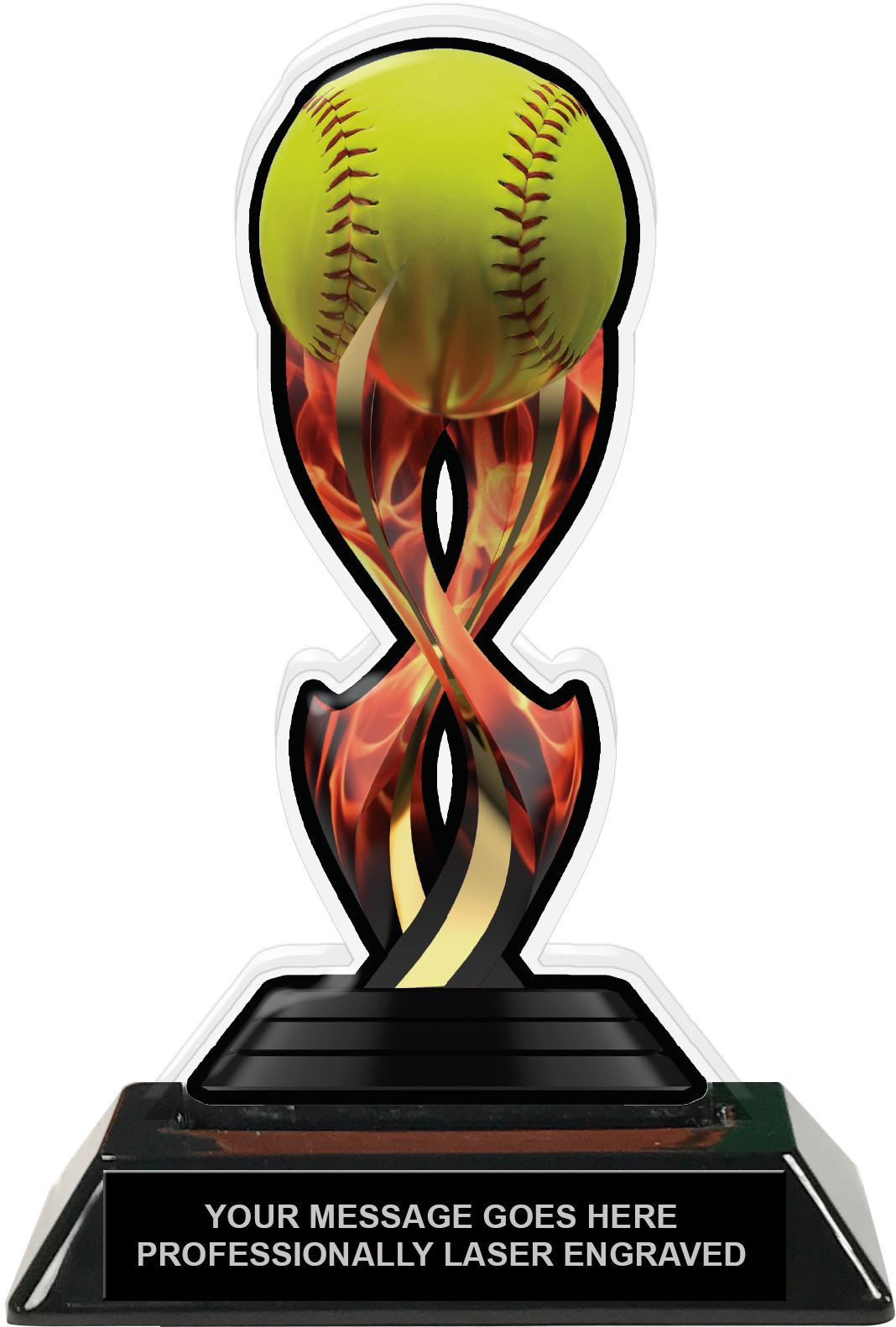 Softball Tribal Flames Colorix Acrylic Trophy- 7 inch