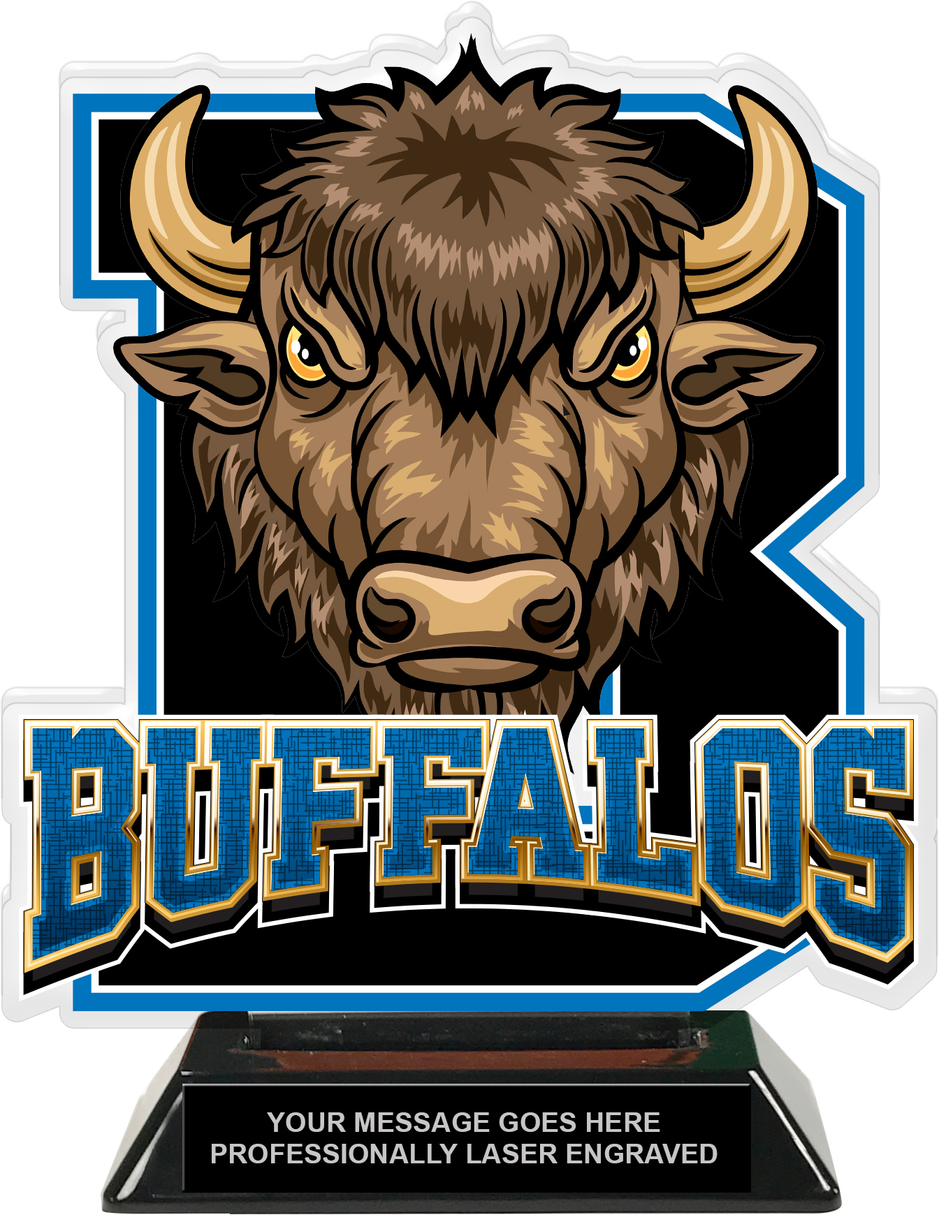 Buffalos Mascot Colorix-T Acrylic Trophy - 8.25 inch Blue