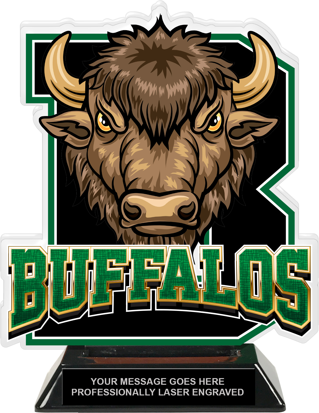 Buffalos Mascot Colorix-T Acrylic Trophy - 8.25 inch Green