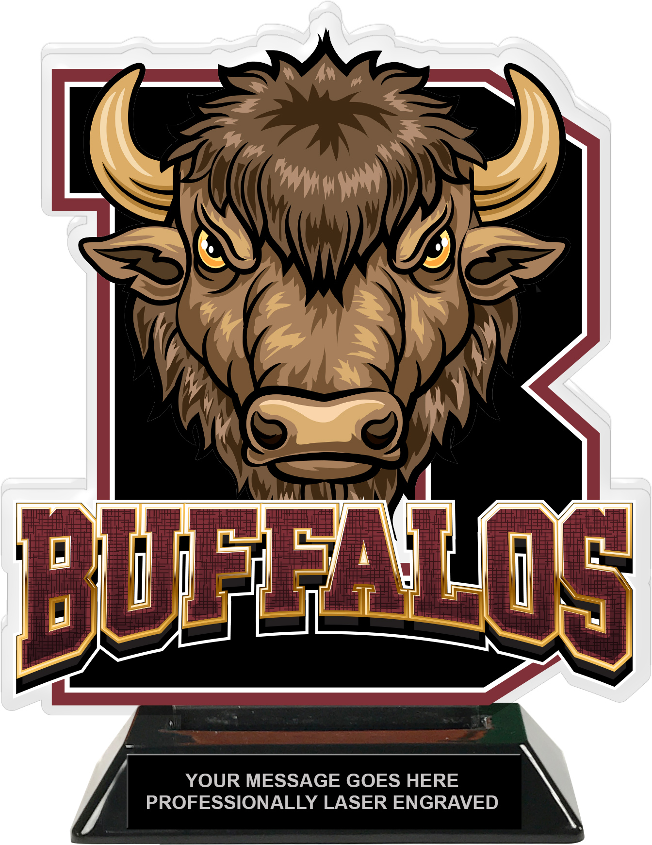 Buffalos Mascot Colorix-T Acrylic Trophy - 8.25 inch Maroon